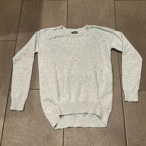 Express S gray crewneck sweater with rhinestone waterfall